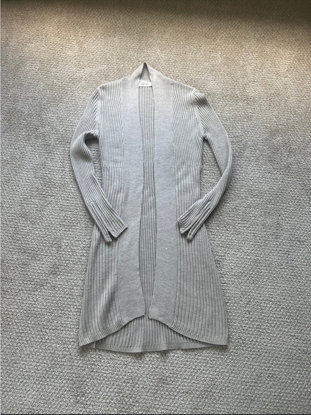 RD Style Light Tan Ribbed Open Front Longline Cardigan